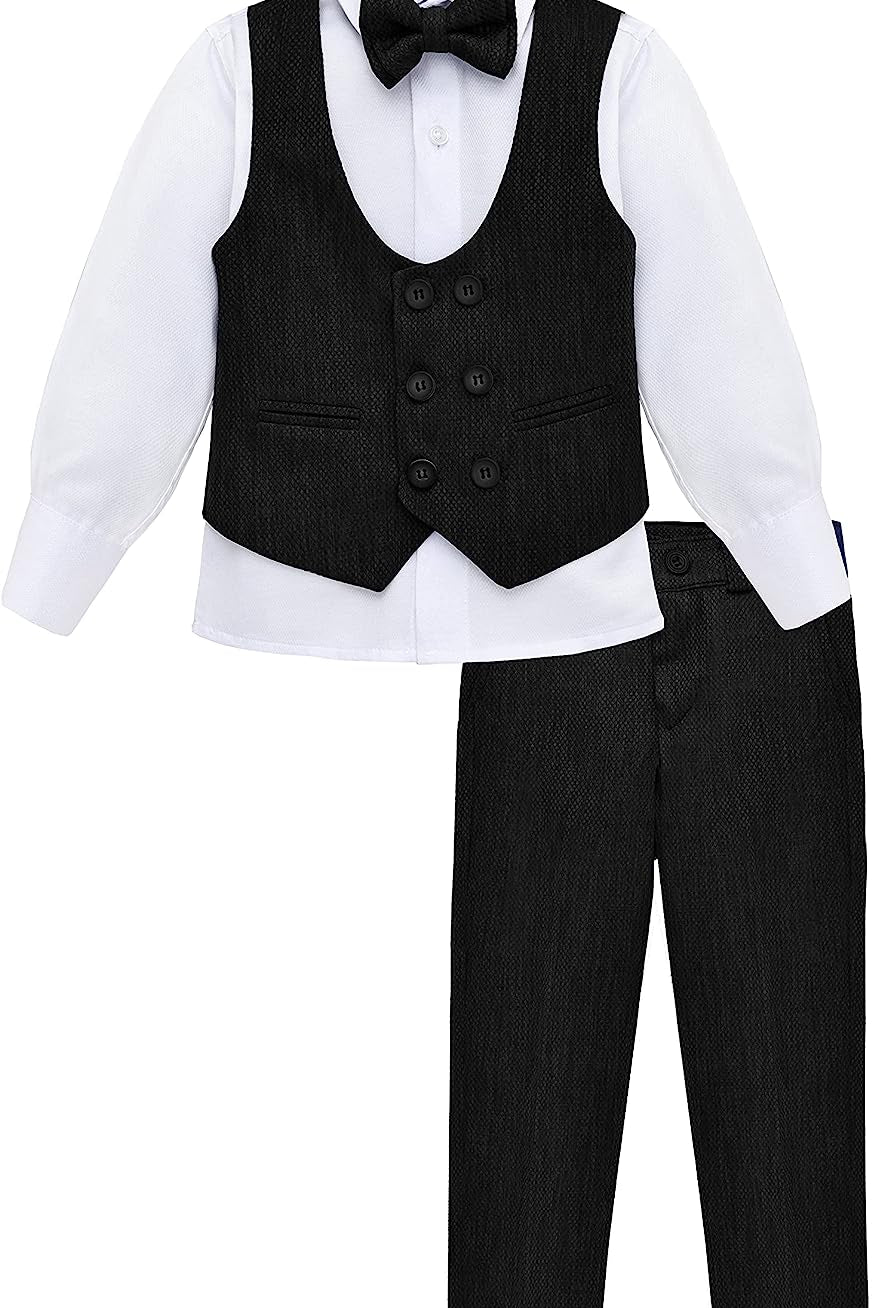 Toddler & Youth Boys 4 Piece Formal Suit Set V-Neck Vest White Dress Shirt Dress Pants and Bowtie LILAX