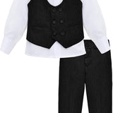 Toddler & Youth Boys 4 Piece Formal Suit Set V-Neck Vest White Dress Shirt Dress Pants and Bowtie LILAX