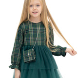 Girls' cotton plaid dress with attached tulle skirt; perfect girls christmas dress & Christmas gift ideas  