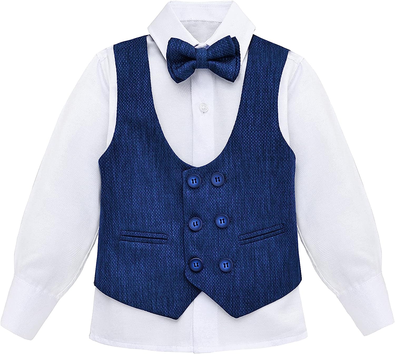 Toddler & Youth Boys 4 Piece Formal Suit Set V-Neck Vest White Dress Shirt Dress Pants and Bowtie LILAX