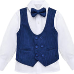 Toddler & Youth Boys 4 Piece Formal Suit Set V-Neck Vest White Dress Shirt Dress Pants and Bowtie LILAX