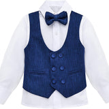 Toddler & Youth Boys 4 Piece Formal Suit Set V-Neck Vest White Dress Shirt Dress Pants and Bowtie LILAX