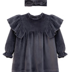 Baby velvet dress with ruffle shouders; perfect for baby girl clothes and Christmas gift ideas  