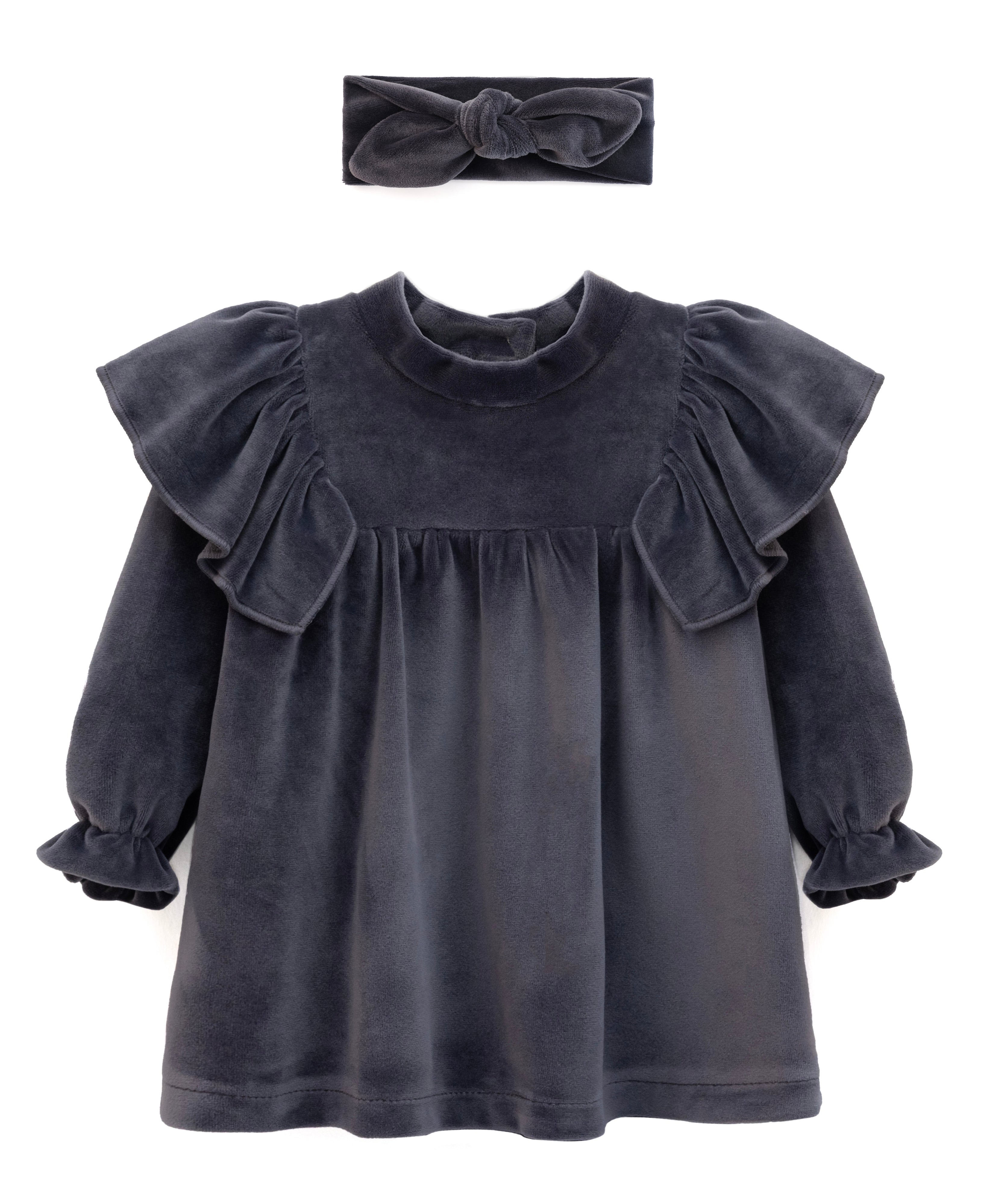 Baby velvet dress with ruffle shouders; perfect for baby girl clothes and Christmas gift ideas  