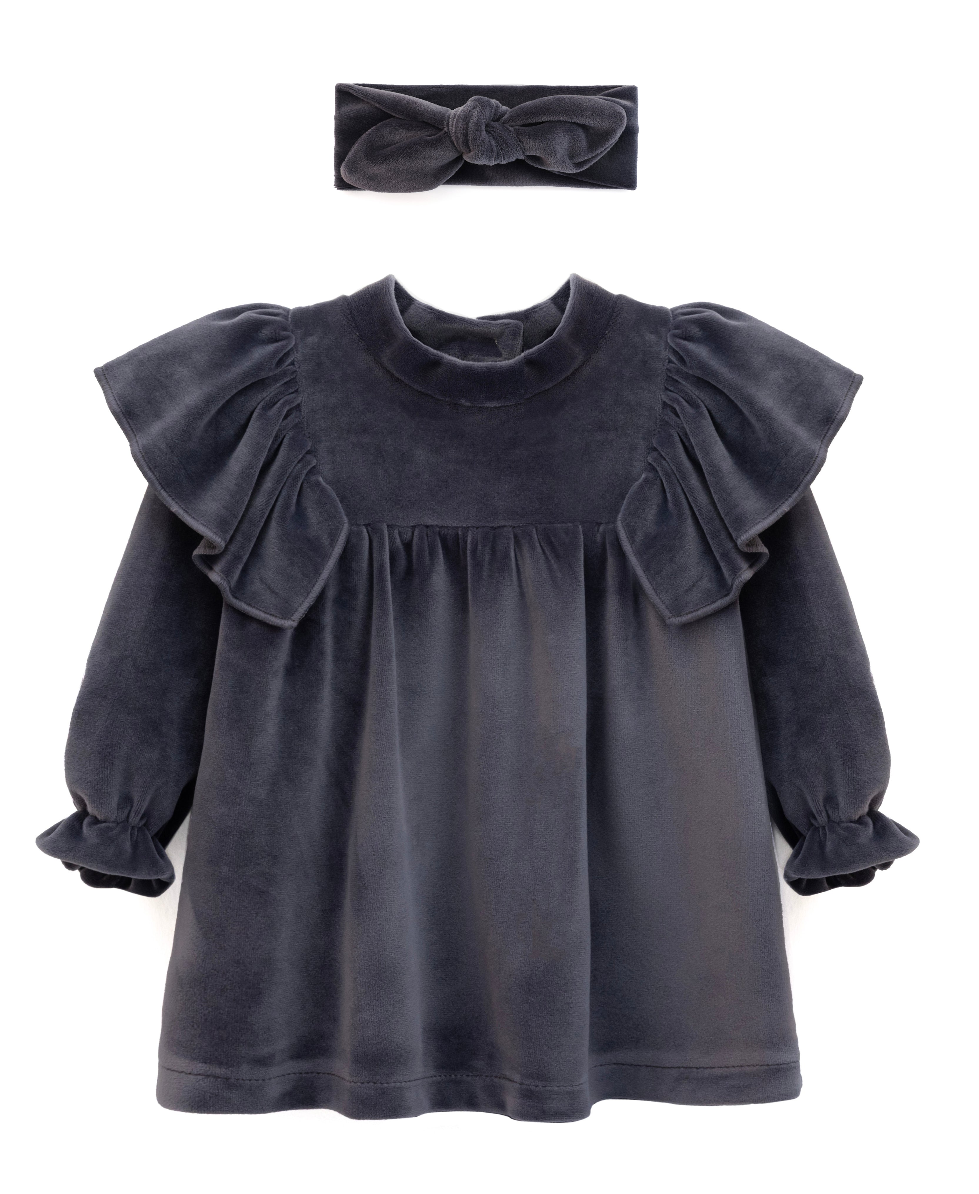 Baby velvet dress with ruffle shouders; perfect for baby girl clothes and Christmas gift ideas  