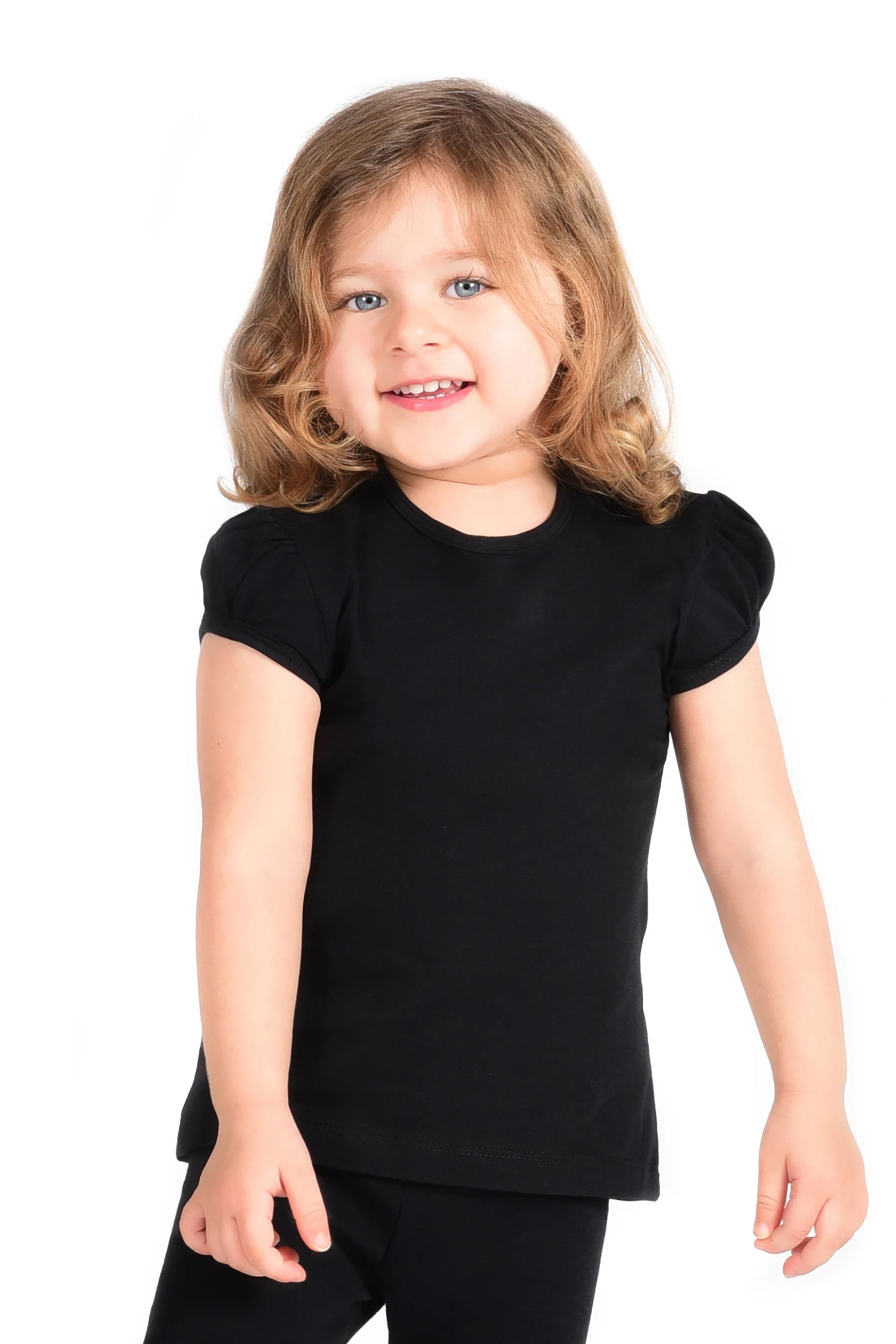 Girls' Basic Cotton T-Shirt  Short Puff Sleeve Crewneck / 11-12 Years LILAX