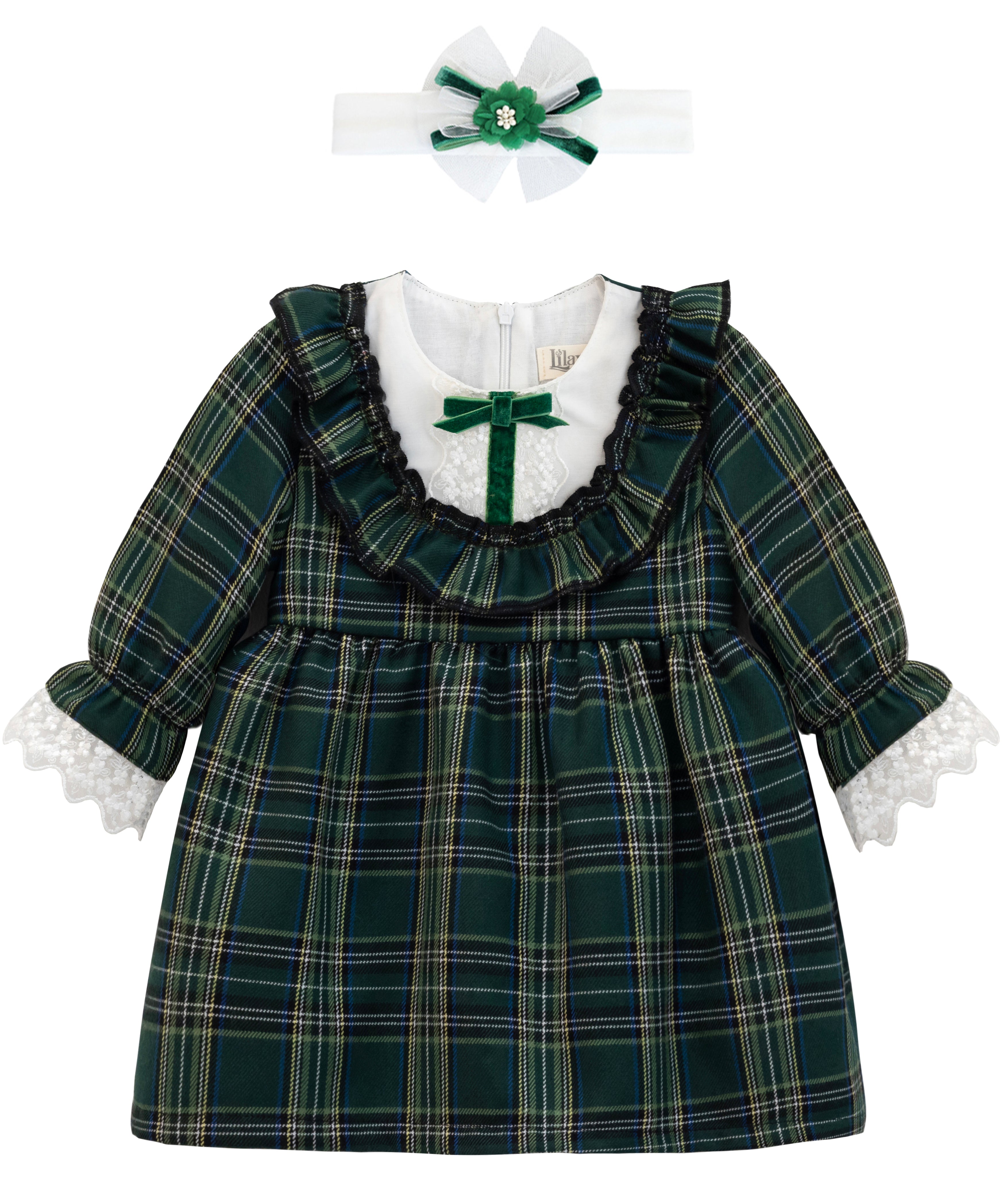 Plaid cotton baby girl clothes with ruffle and lace details and bows; perfect girls Christmas dress & Christmas gift ideas  