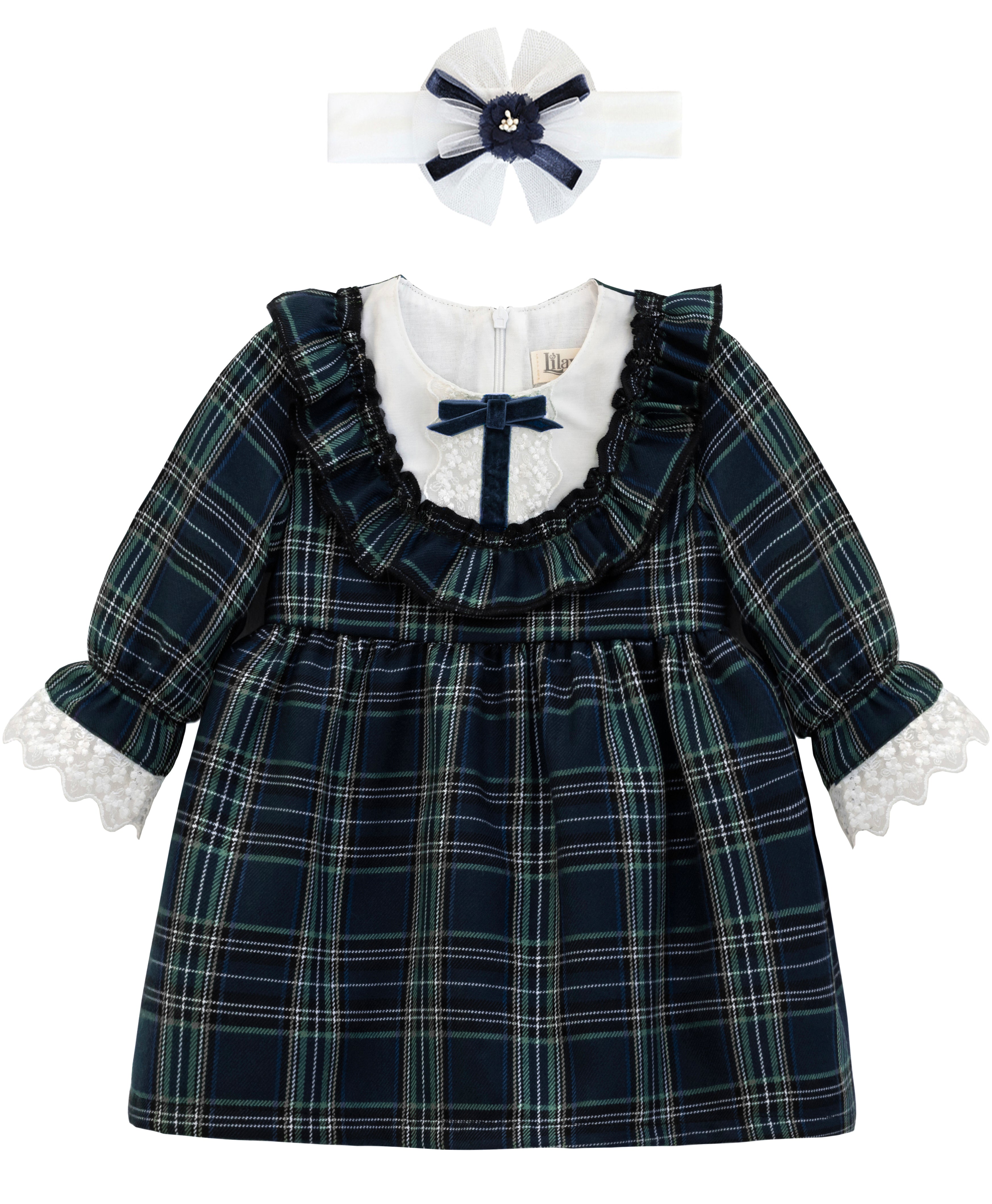 Plaid cotton baby girl clothes with ruffle and lace details and bows; perfect girls Christmas dress & Christmas gift ideas  