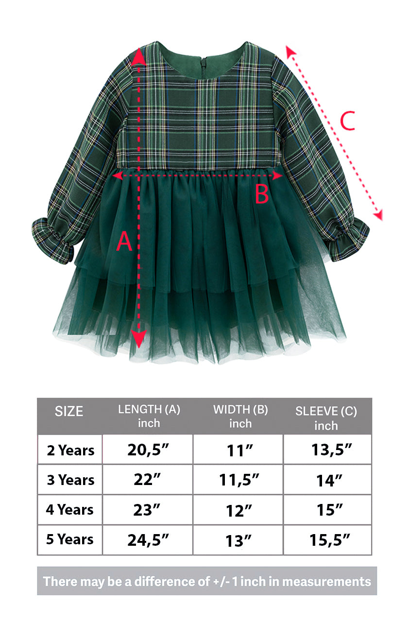 Girls' cotton plaid dress with attached tulle skirt; perfect girls christmas dress & Christmas gift ideas  