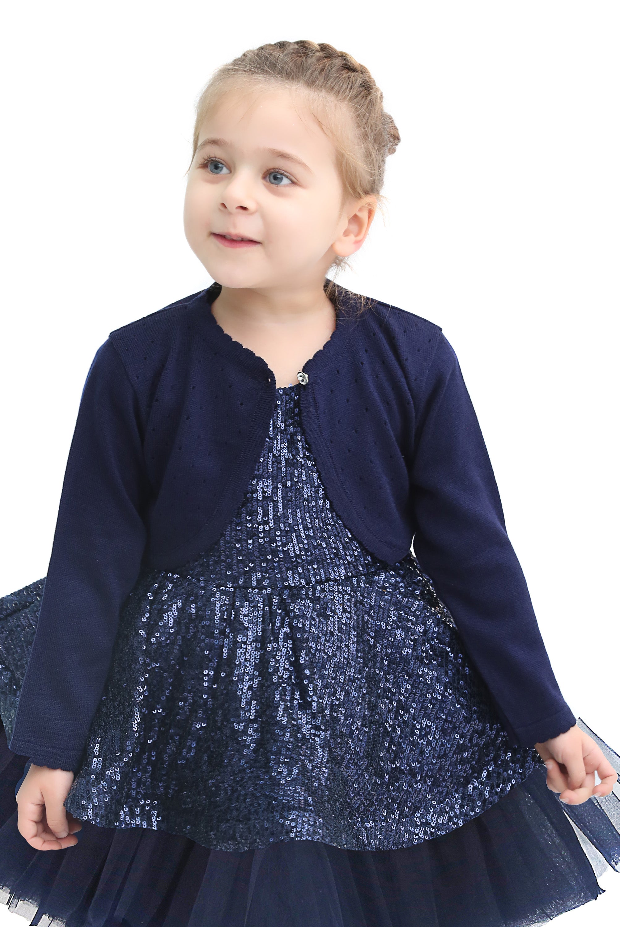 Baby girls knit long sleeve curved edged bolero shrug cardigan; perfect for christmas gift ideas