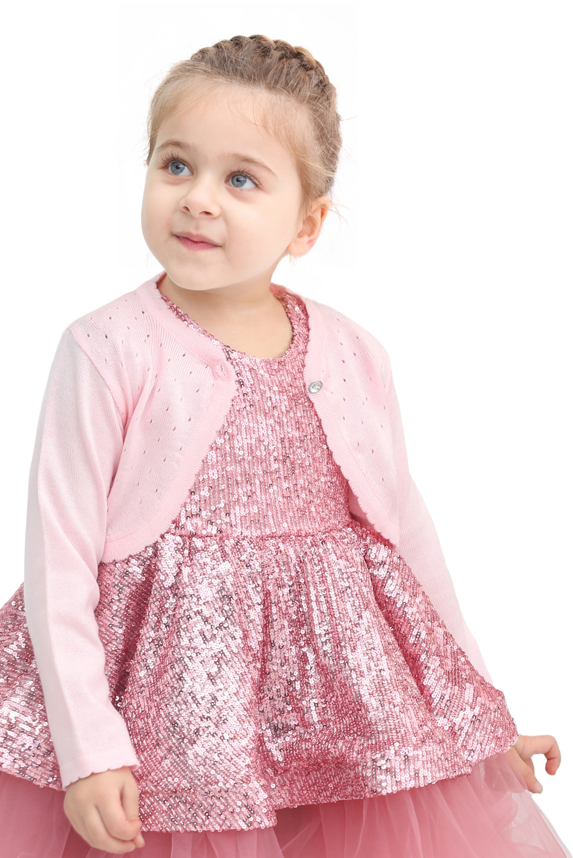 Baby Girls' Long Sleeve Knit One Button Closure Bolero Shrug