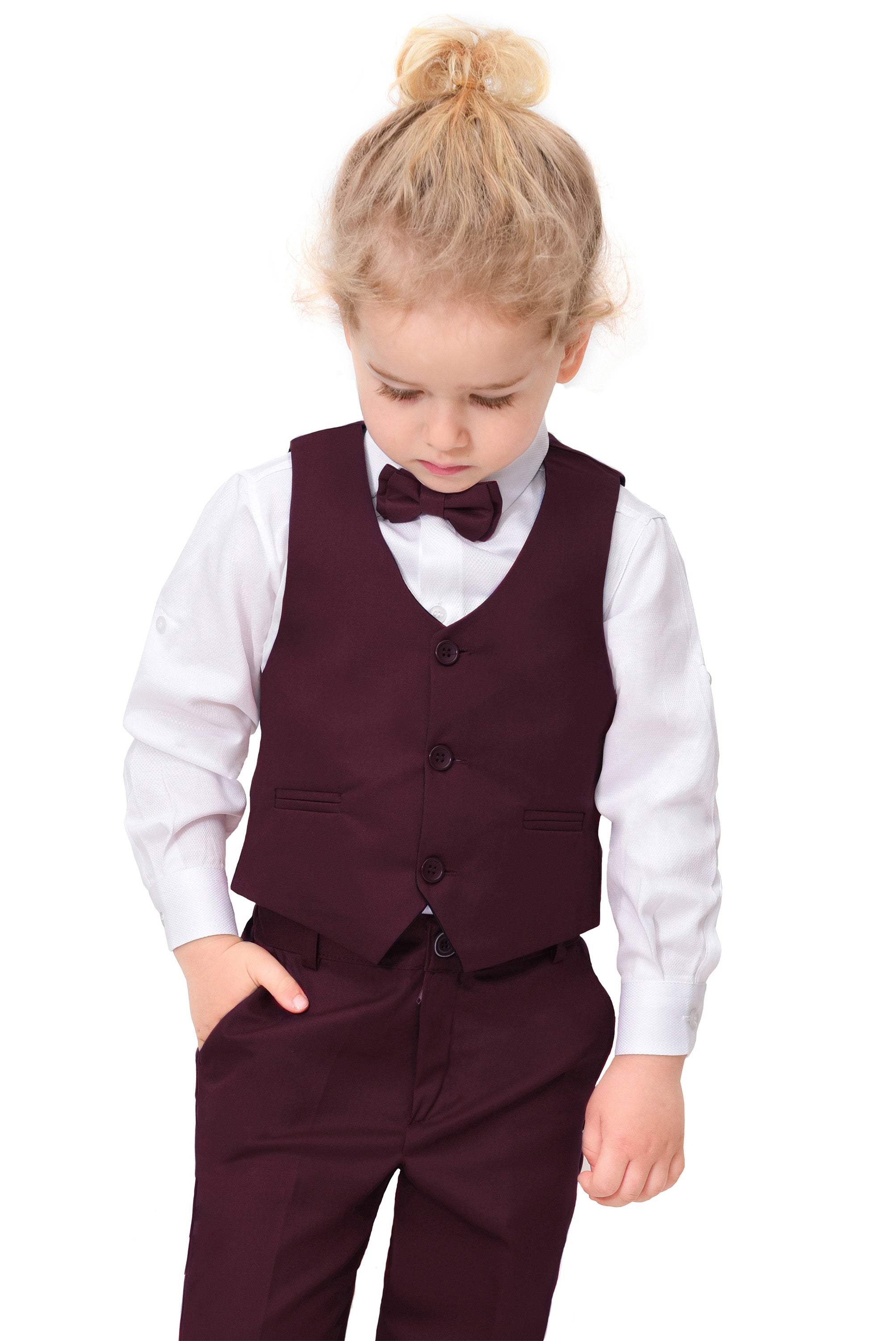 Boys Formal 4 Piece Dress Shirt Pants and Tie and Vest Suit Set LILAX