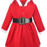 Little Girls' Santa Sparkle Hood Red Dress with Belt for Christmas LILAX