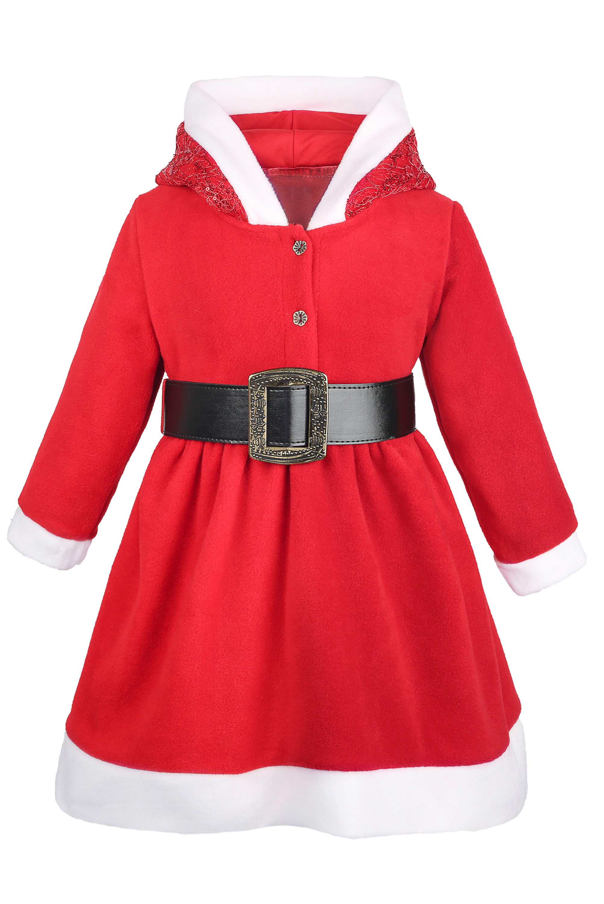 Little Girls' Santa Sparkle Hood Red Dress with Belt for Christmas LILAX