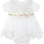 Unique Tutu Bodysuit for Newborn Baby Girl with Short Sleeves and Gold Glitter Floral Design LILAX