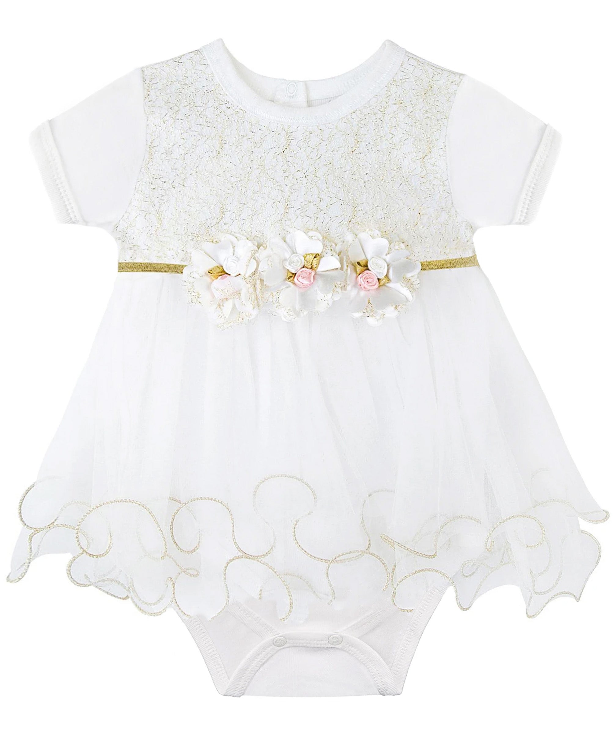 Baby girl tulle bodysuit dress with flowers at waistline; perfect for christmas gift ideas