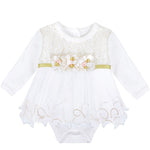 Baby girl tulle bodysuit dress with flowers at waistline; perfect for christmas gift ideas