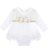 Unique Tutu Bodysuit for Newborn Baby Girl with Short Sleeves and Gold Glitter Floral Design LILAX