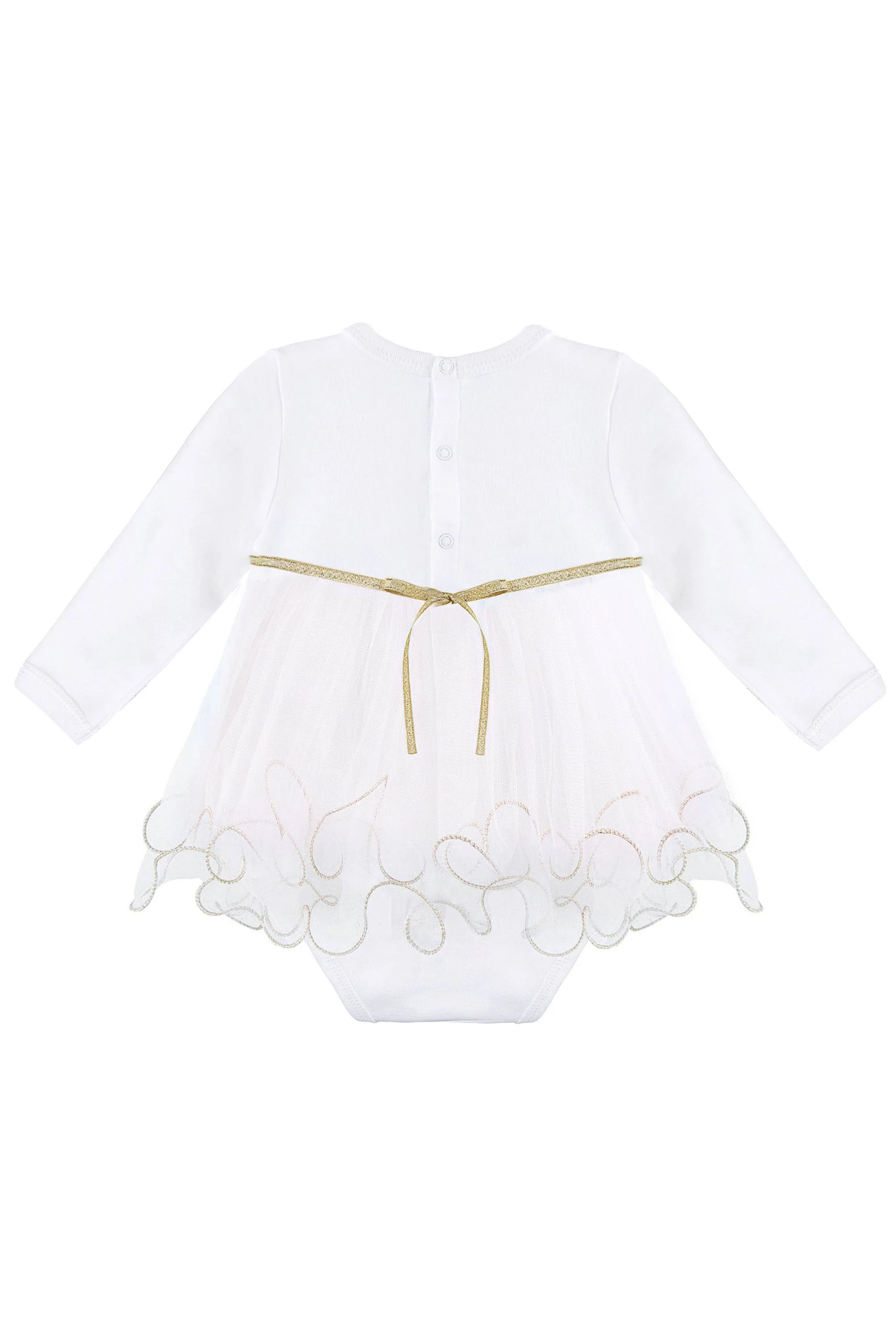 Baby girl tulle bodysuit dress with flowers at waistline; perfect for christmas gift ideas