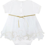 Baby girl tulle bodysuit dress with flowers at waistline; perfect for christmas gift ideas