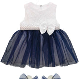 Baby girls lace tulle skirt dress with pearl belt attached and matching shoes & headband; perfect for christmas gift ideas