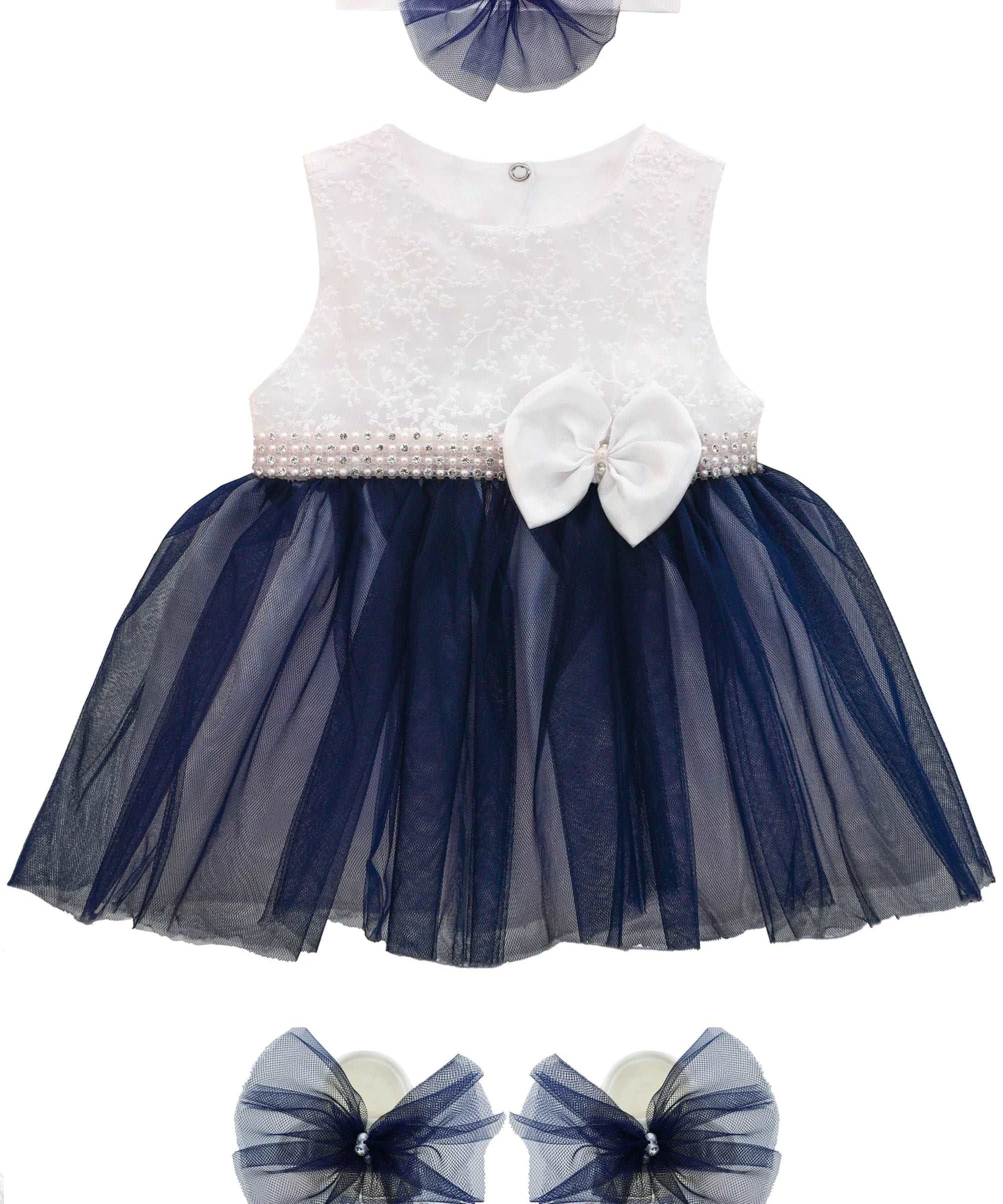 Baby girls lace tulle skirt dress with pearl belt attached and matching shoes & headband; perfect for christmas gift ideas 