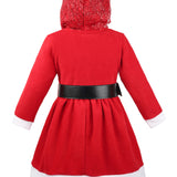 Little Girls' Santa Sparkle Hood Red Dress with Belt for Christmas LILAX