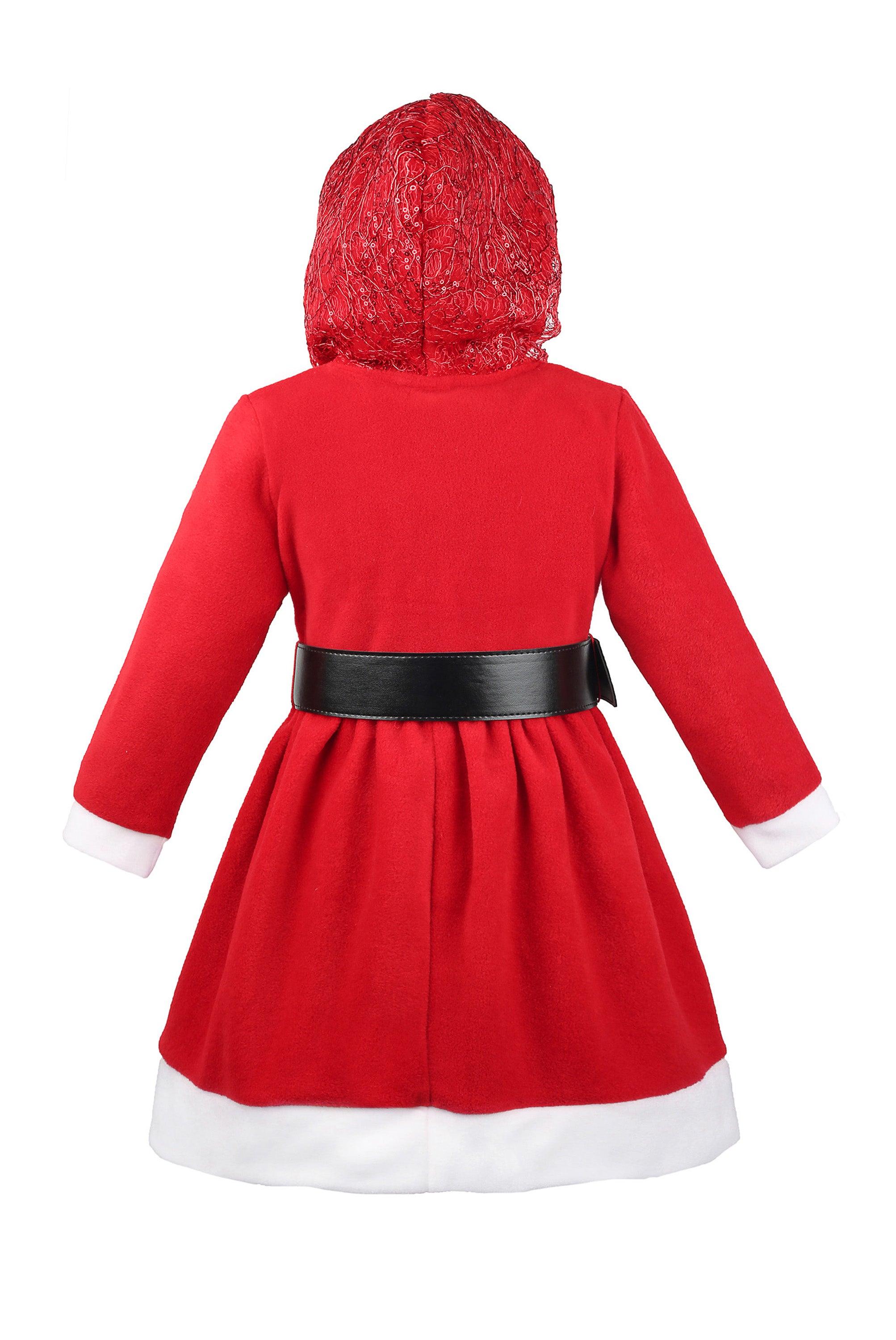 Little Girls' Santa Sparkle Hood Red Dress with Belt for Christmas LILAX