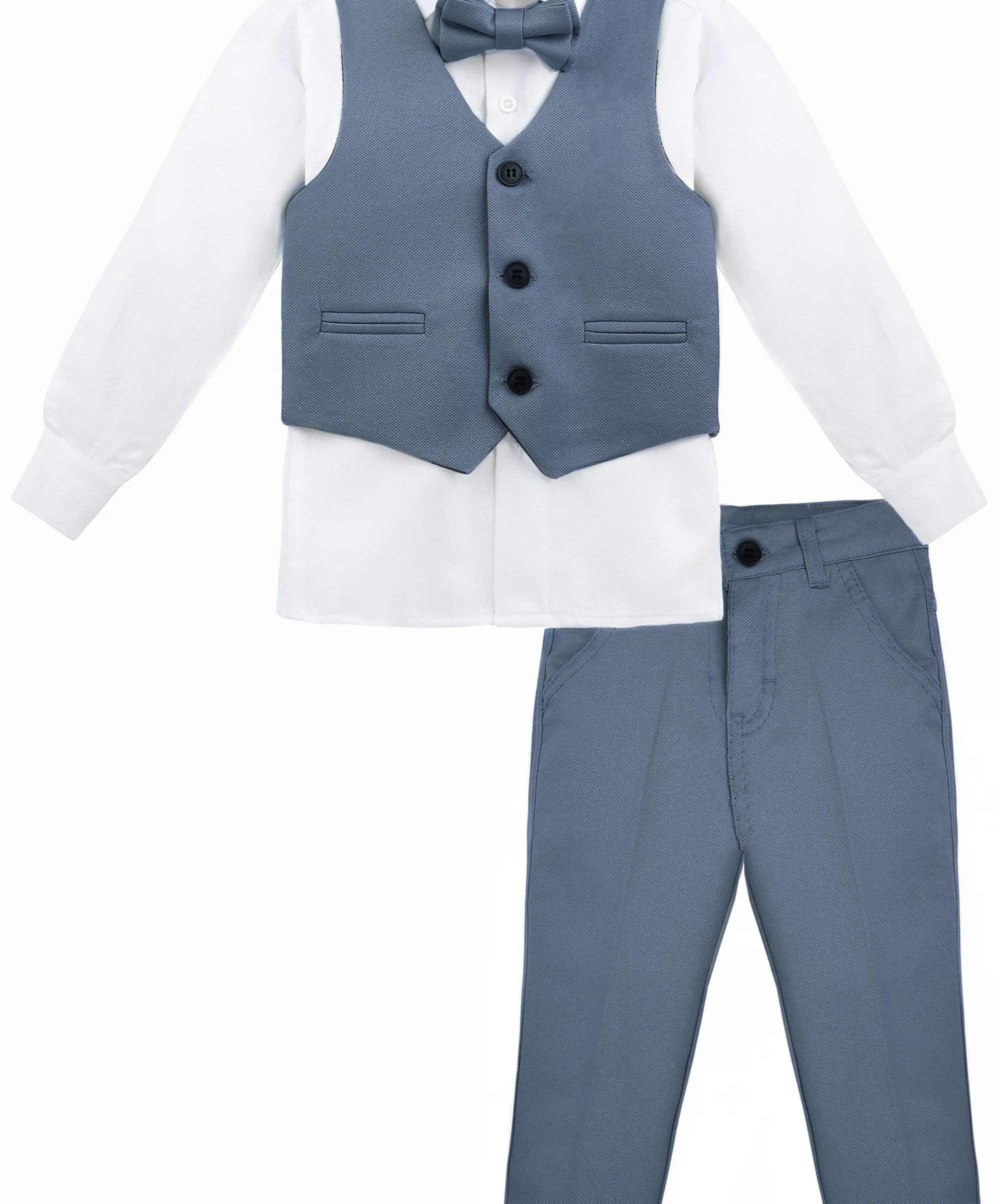 Boys 4 piece tuxedo suit with shirt, pants, vest and bow tie; perfect for baby boy clothes & christmas gift ideas  