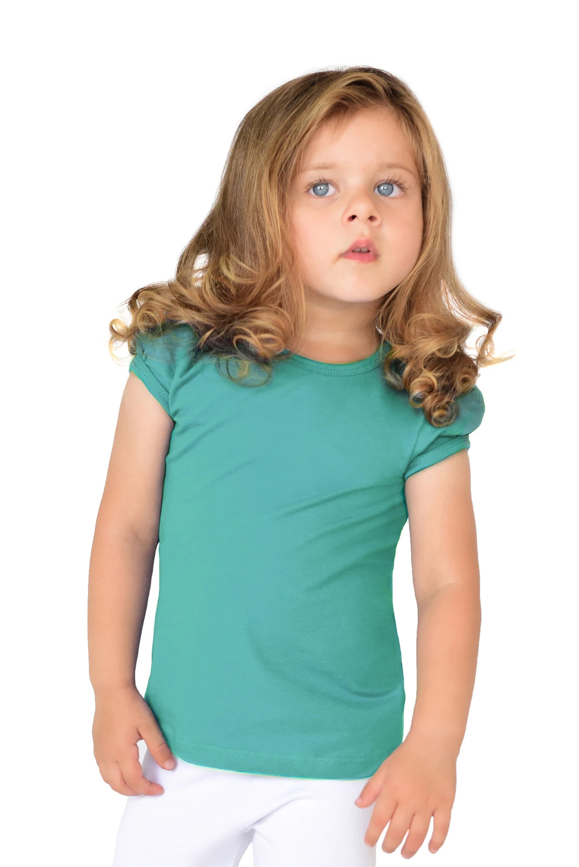 Girls' Basic Cotton T-Shirt  Short Puff Sleeve Crewneck / 5 to 7 Years LILAX