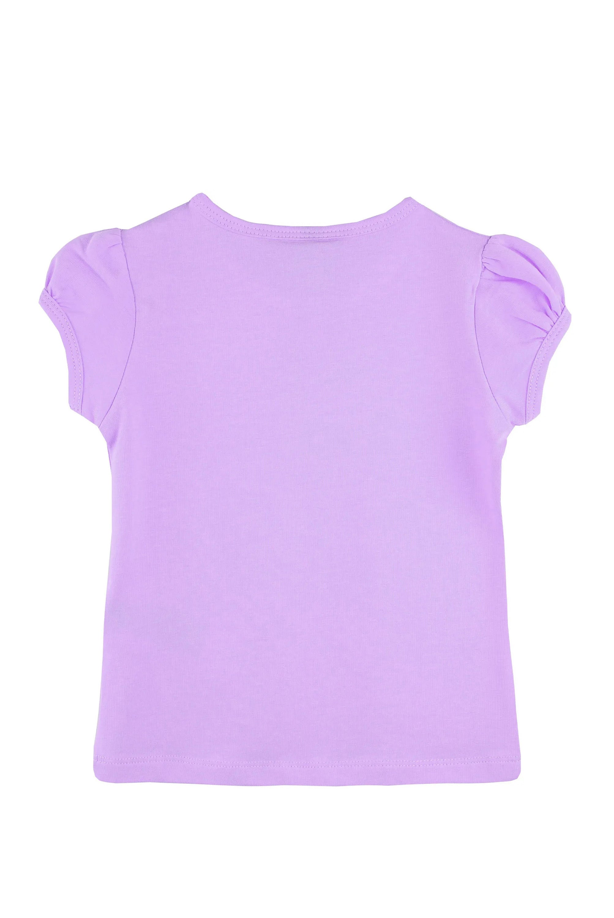 Girls' Basic Cotton T-Shirt  Short Puff Sleeve Crewneck / 5 to 7 Years LILAX