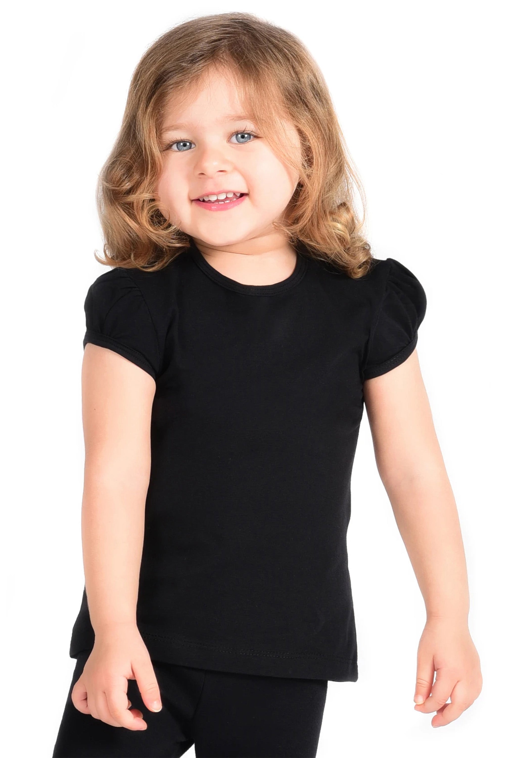 Girls' Basic Cotton T-Shirt  Short Puff Sleeve Crewneck / 5 to 7 Years LILAX