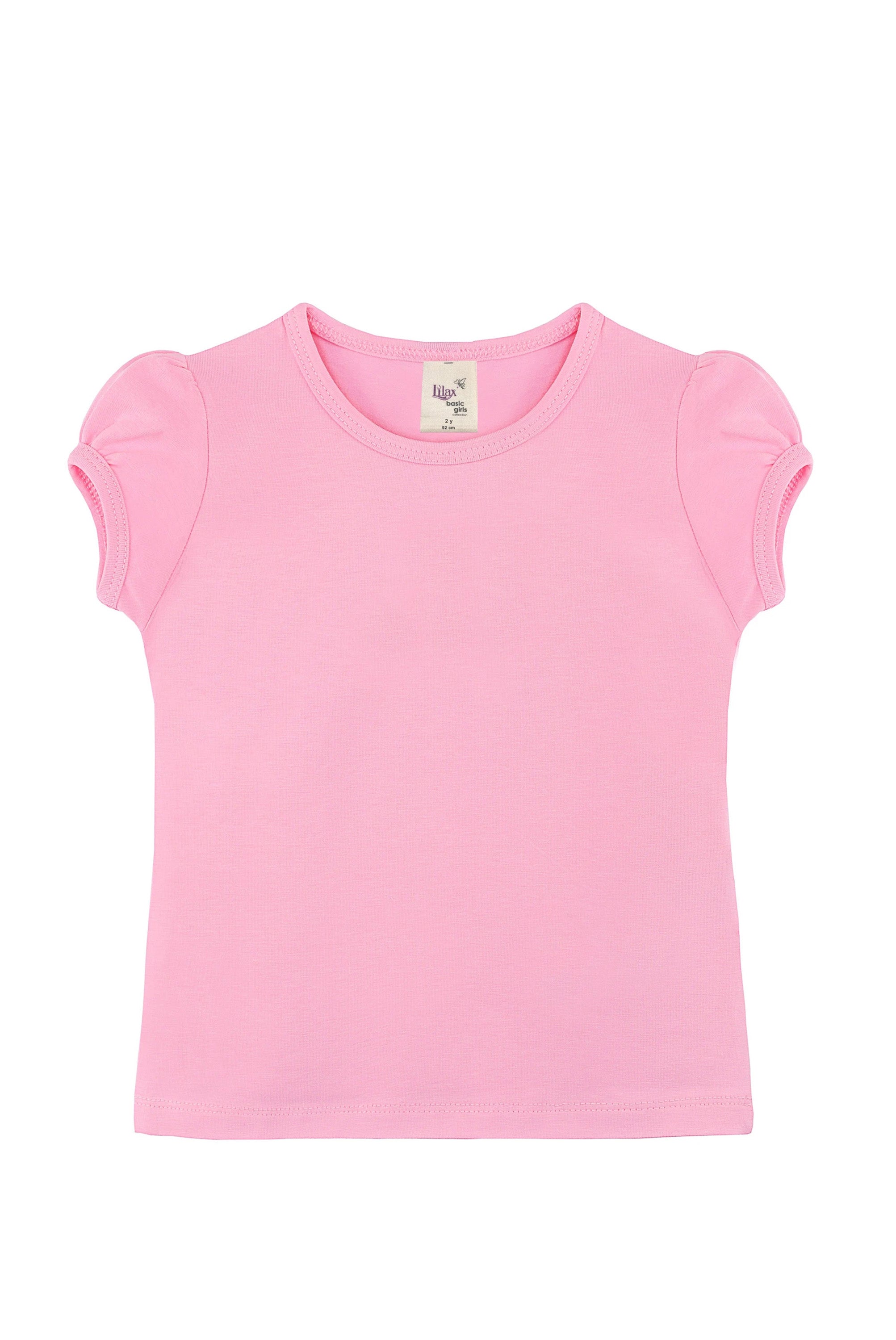 Girls' Basic Cotton T-Shirt  Short Puff Sleeve Crewneck / 5 to 7 Years LILAX