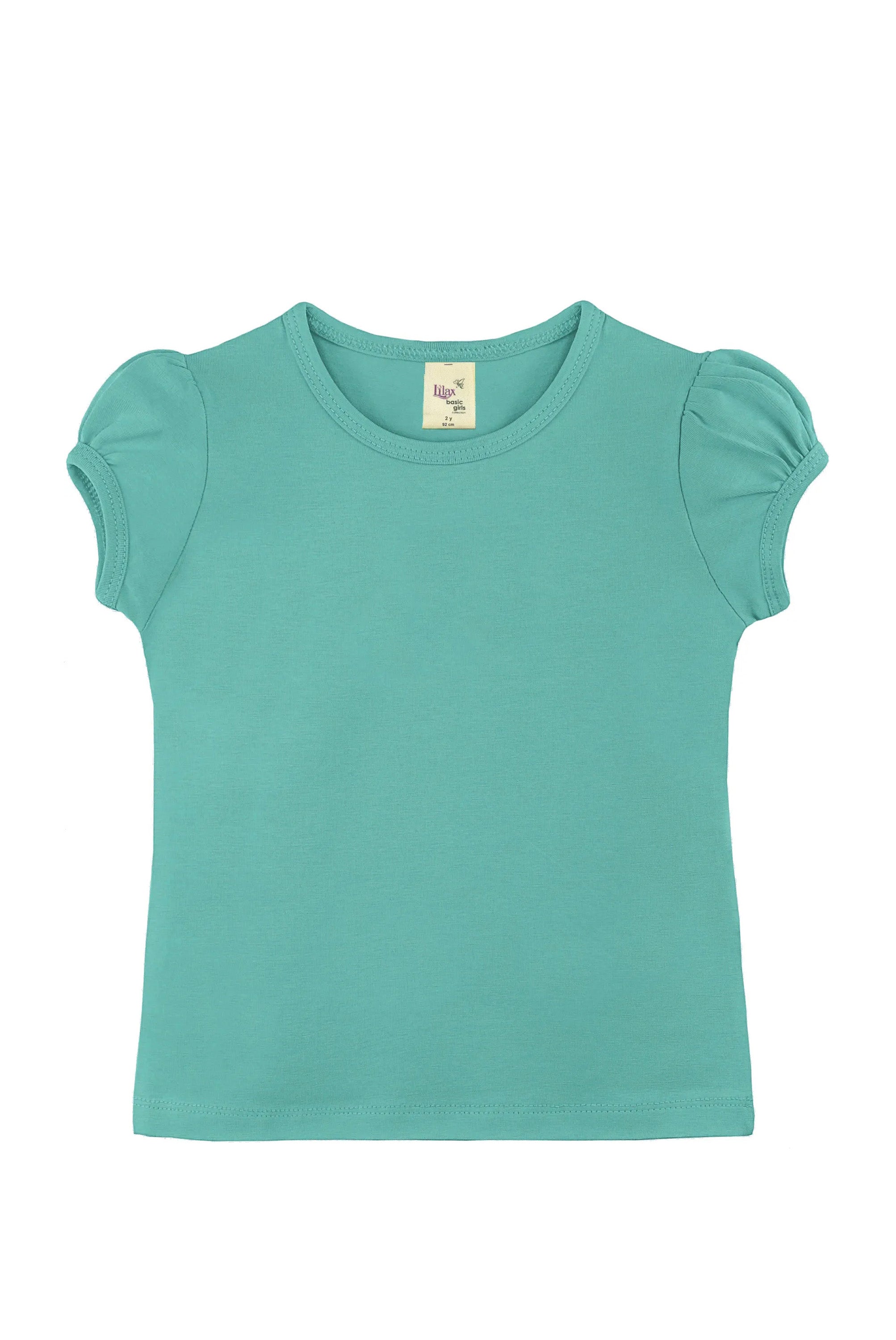 Girls' Basic Cotton T-Shirt  Short Puff Sleeve Crewneck / 5 to 7 Years LILAX