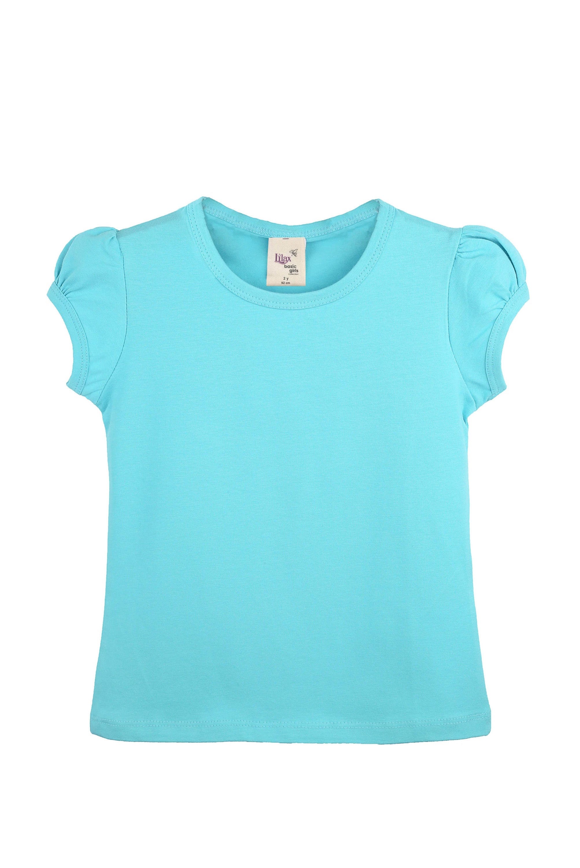 Girls' Basic Cotton T-Shirt  Short Puff Sleeve Crewneck / 5 to 7 Years LILAX