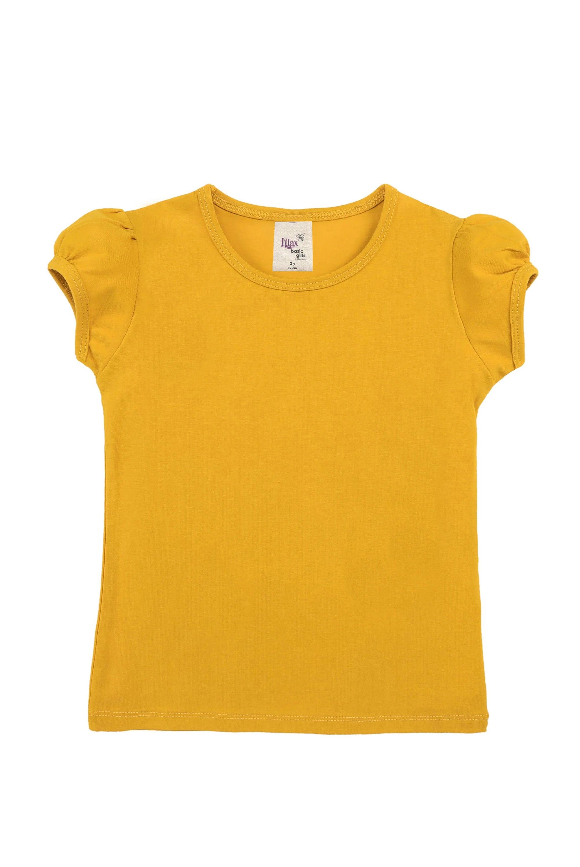 Girls' Basic Cotton T-Shirt  Short Puff Sleeve Crewneck / 5 to 7 Years LILAX