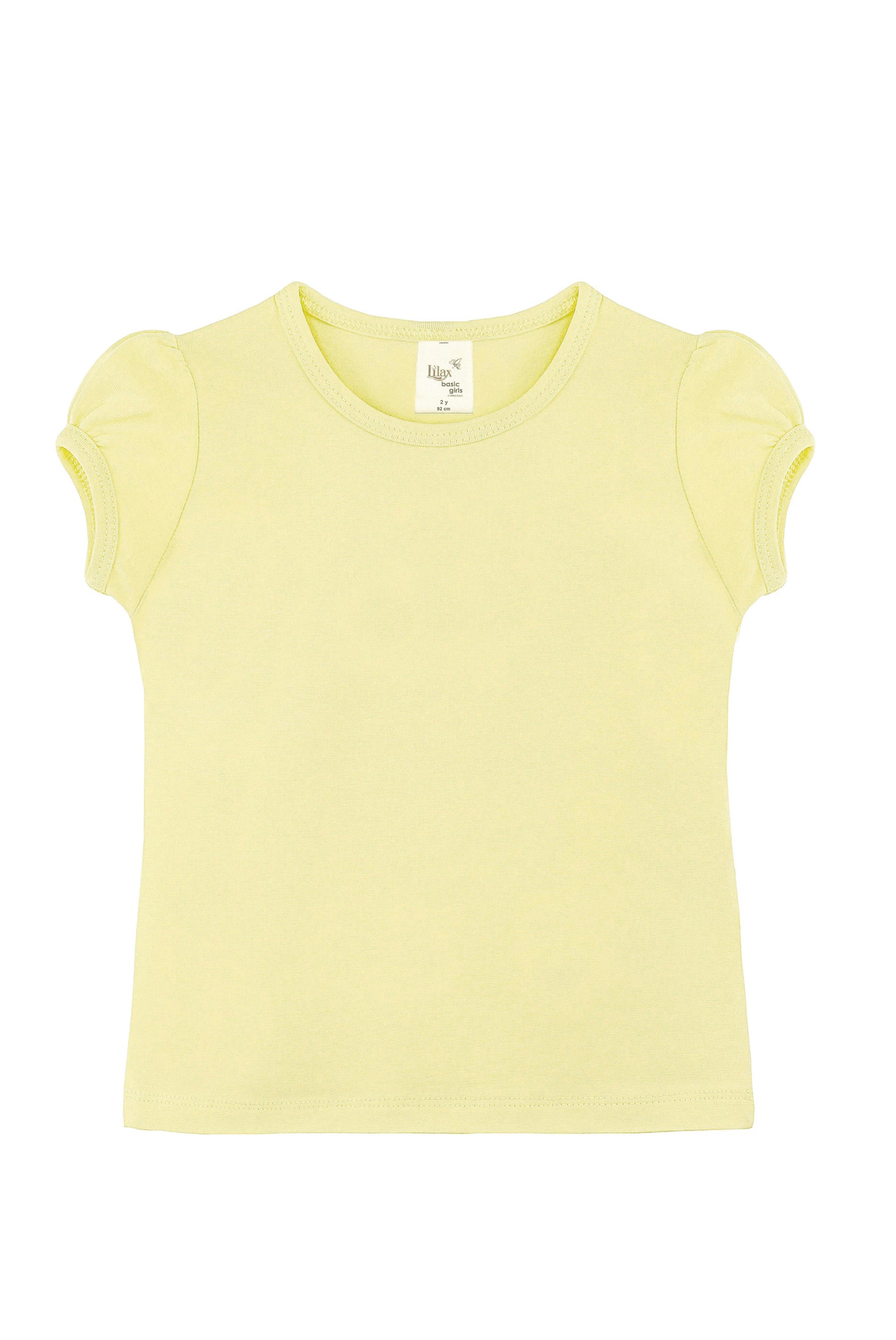 Girls' Basic Cotton T-Shirt  Short Puff Sleeve Crewneck / 5 to 7 Years LILAX