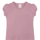 Girls' Basic Cotton T-Shirt  Short Puff Sleeve Crewneck / 5 to 7 Years LILAX