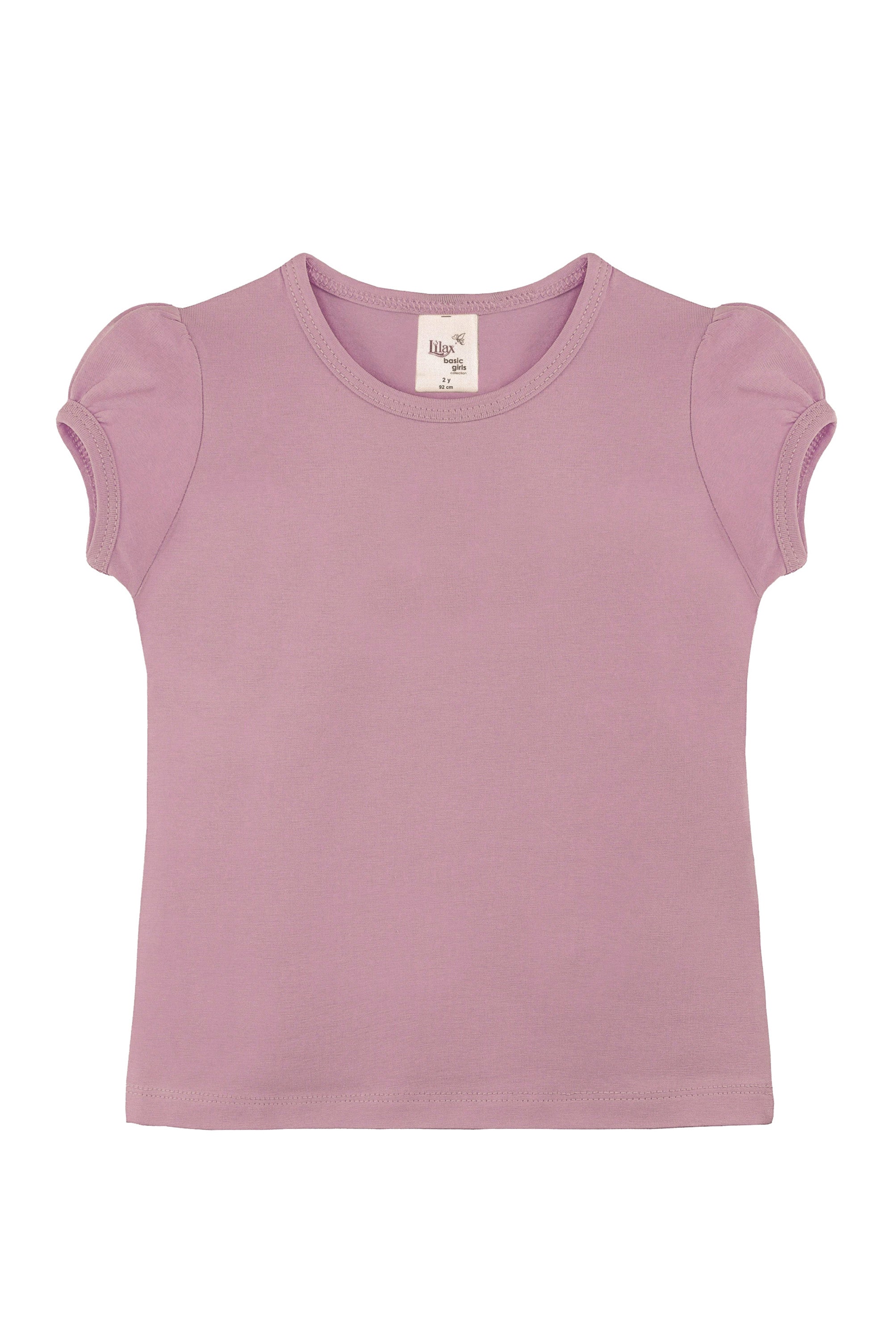 Girls' Basic Cotton T-Shirt  Short Puff Sleeve Crewneck / 5 to 7 Years LILAX