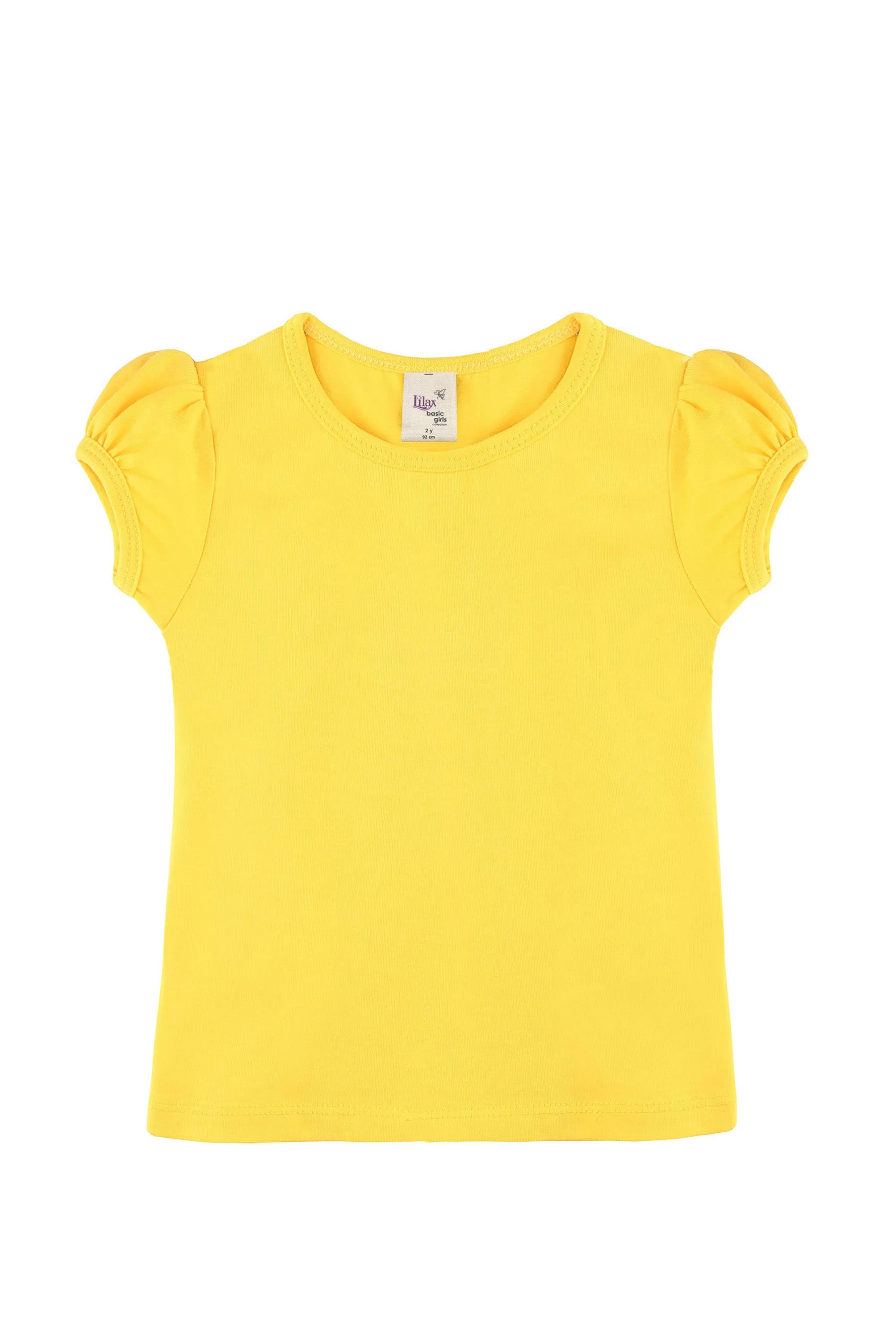 Girls' Basic Cotton T-Shirt  Short Puff Sleeve Crewneck / 5 to 7 Years LILAX