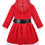 Little Girls' Santa Sparkle Hood Red Dress with Belt for Christmas LILAX