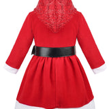 Little Girls' Santa Sparkle Hood Red Dress with Belt for Christmas LILAX