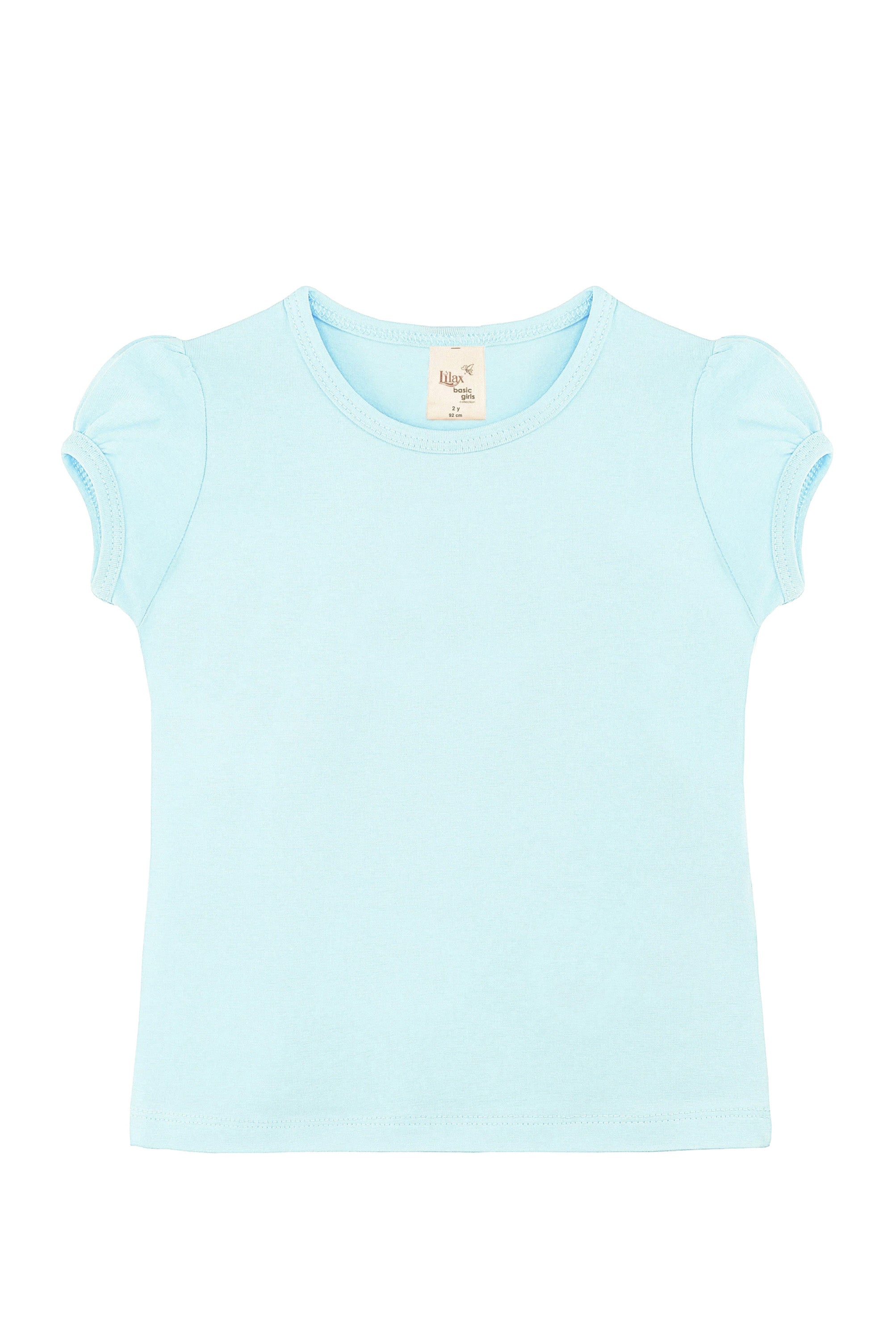 Girls' Basic Cotton T-Shirt  Short Puff Sleeve Crewneck / 5 to 7 Years LILAX