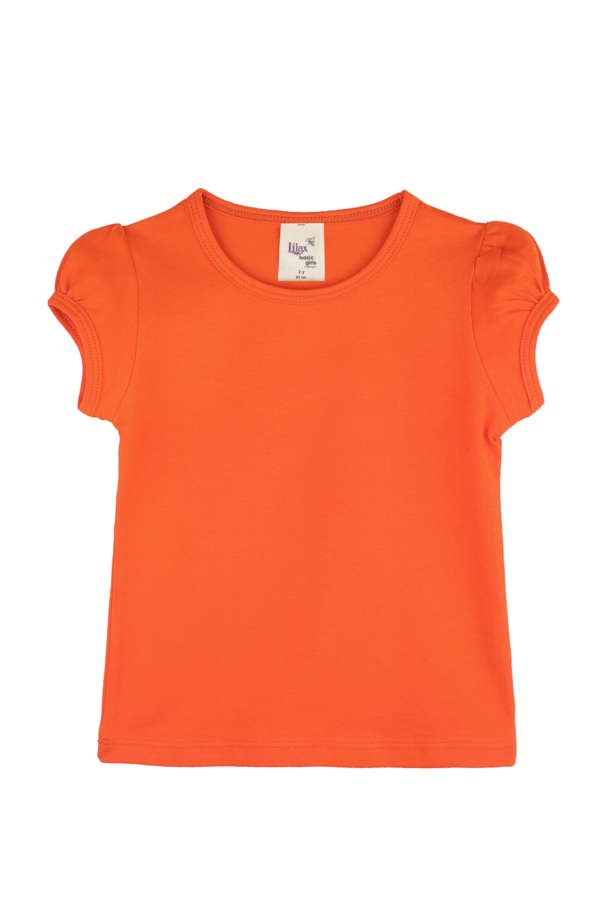 Girls' Basic Cotton T-Shirt  Short Puff Sleeve Crewneck / 5 to 7 Years LILAX