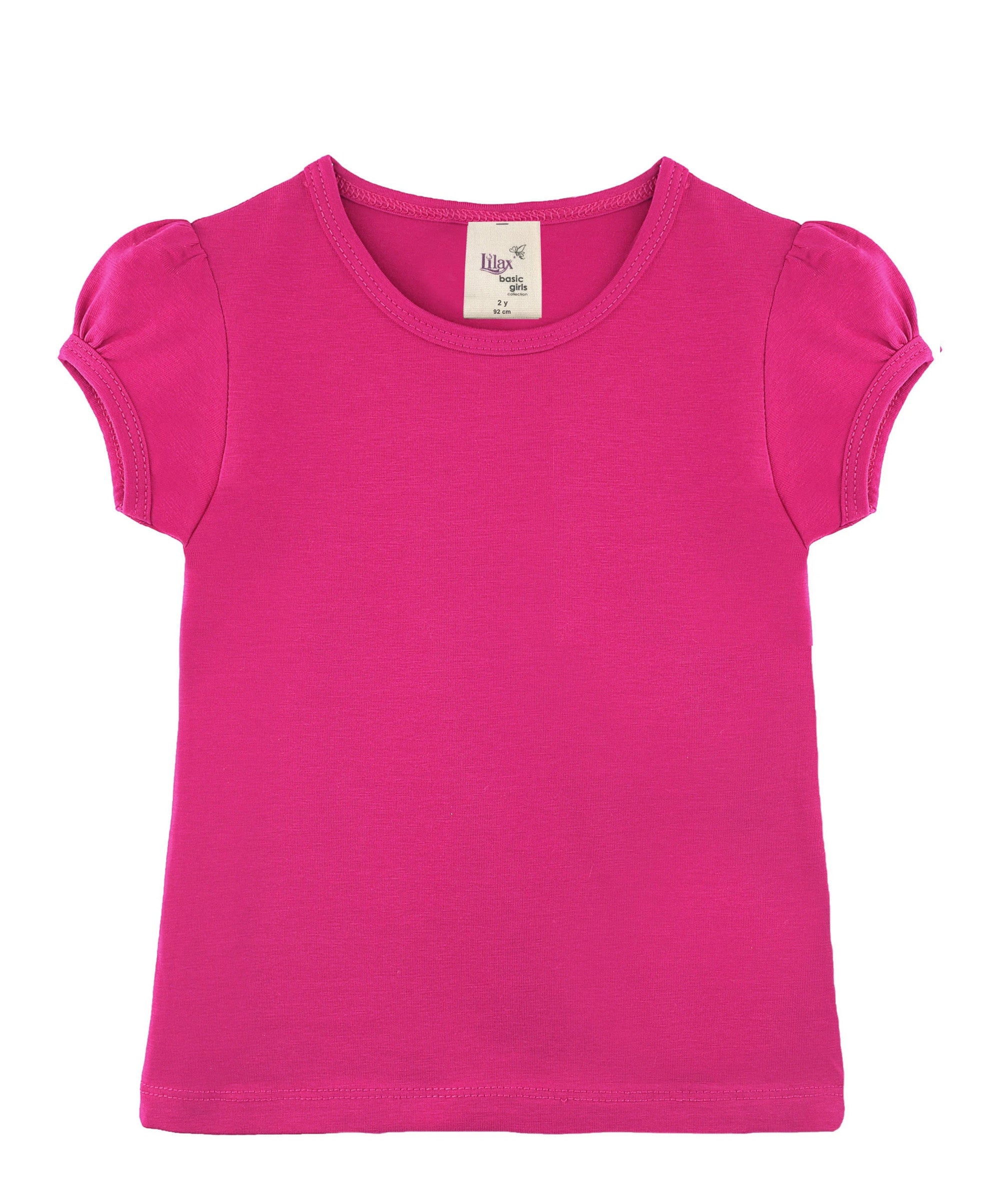 Girls cotton basic solid crewneck puff sleeve t-shirt; best for baby girl clothes & christmas gift ideas