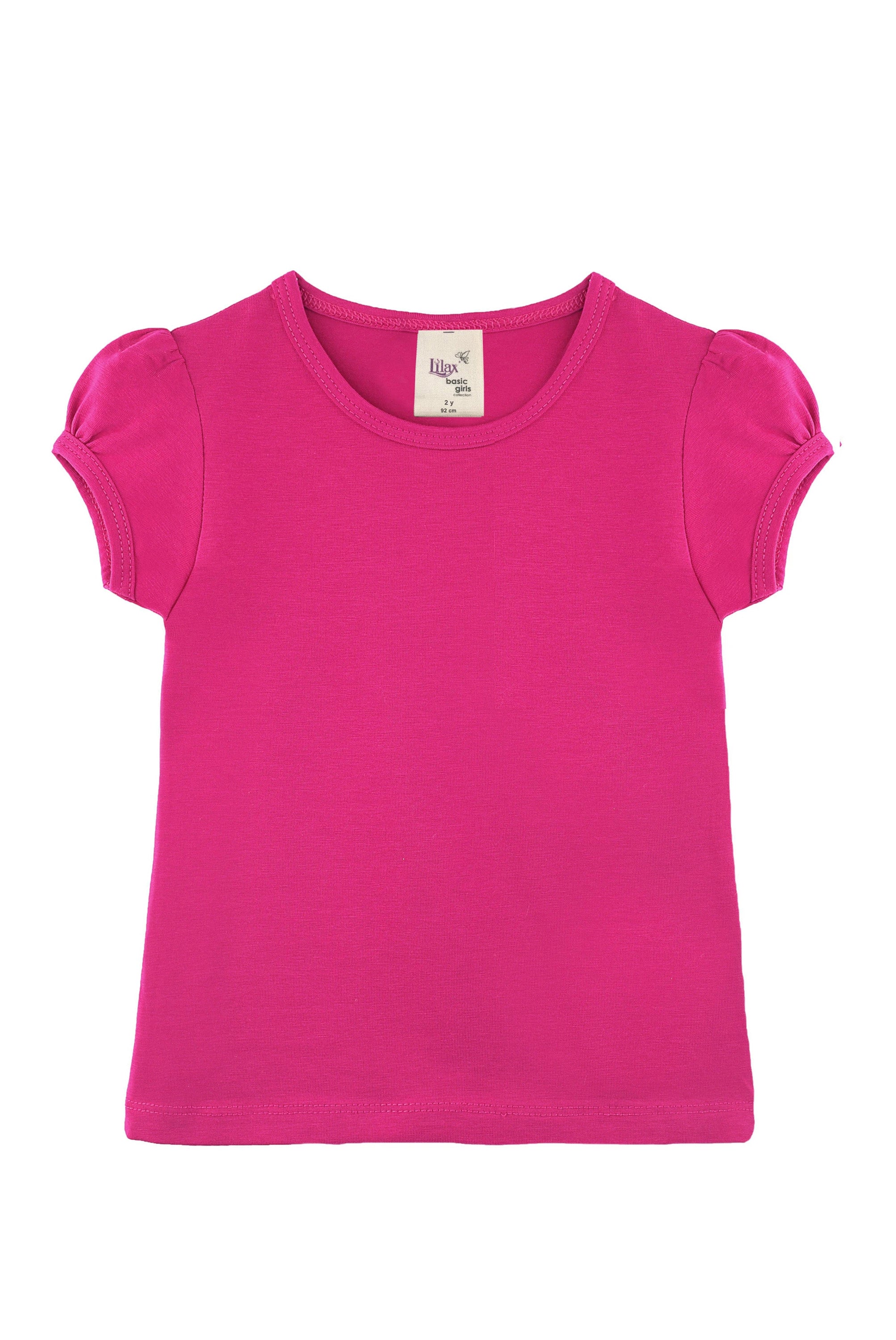 Girls' Basic Cotton T-Shirt  Short Puff Sleeve Crewneck / 5 to 7 Years LILAX