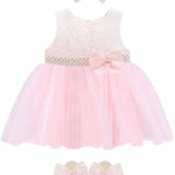 Baby girls lace tulle skirt dress with pearl belt attached and matching shoes & headband; perfect for christmas gift ideas