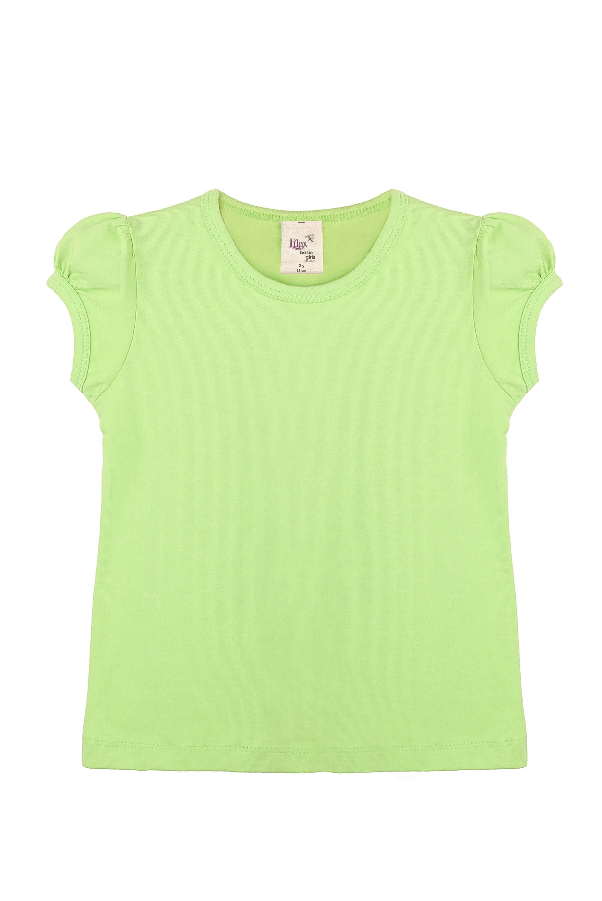 Girls' Basic Cotton T-Shirt  Short Puff Sleeve Crewneck / 5 to 7 Years LILAX