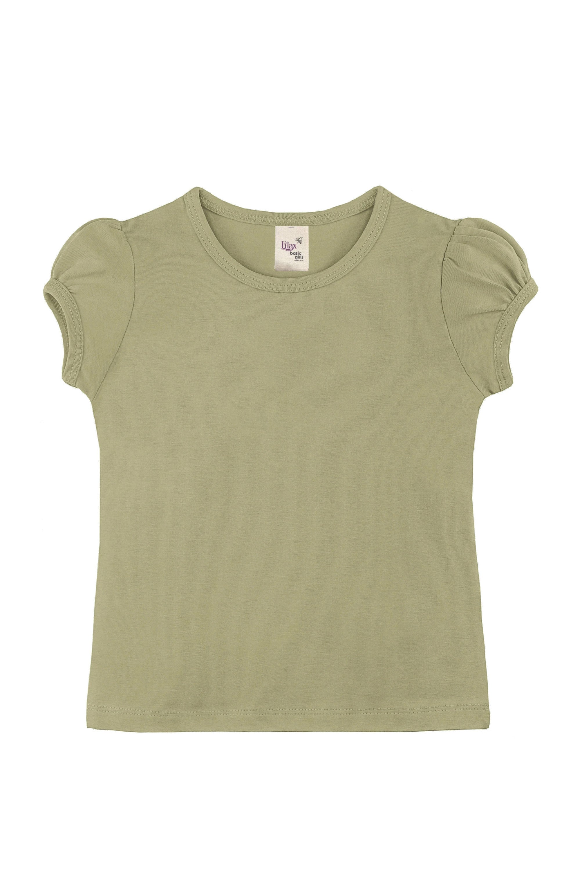 Girls' Basic Cotton T-Shirt  Short Puff Sleeve Crewneck / 5 to 7 Years LILAX