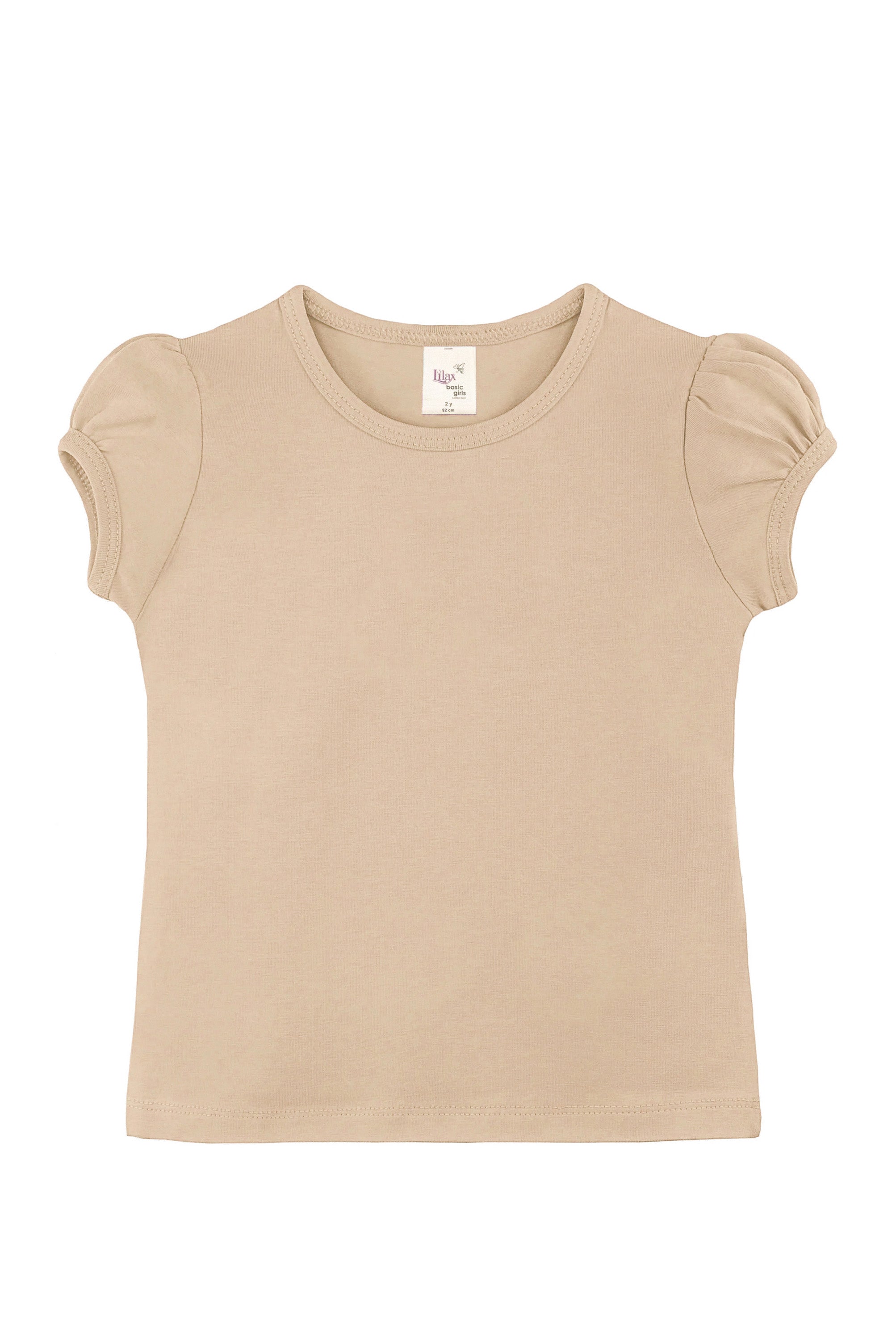 Girls' Basic Cotton T-Shirt  Short Puff Sleeve Crewneck / 5 to 7 Years LILAX